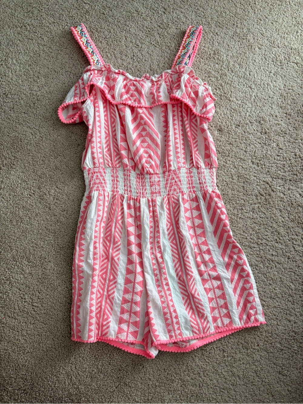 River Island Pink and White Patterned Girls Romper with Ruffle Trim 13/14yrs